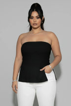 Plus Strapless Ribbed Side-slit Flare Top | Mixtshop LLC