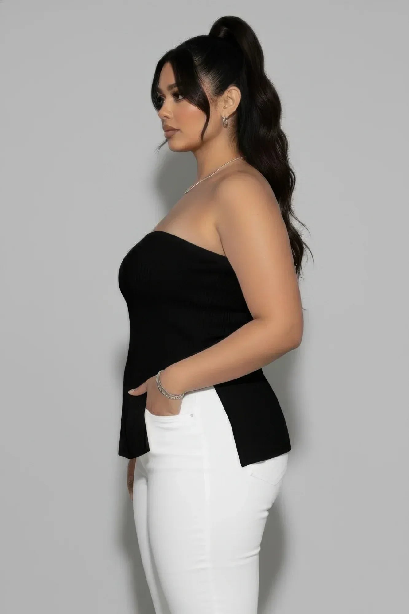 Plus Strapless Ribbed Side-slit Flare Top Secondary image