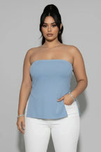 Plus Strapless Ribbed Side-slit Flare Top | Mixtshop LLC