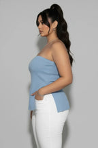 Plus Strapless Ribbed Side-slit Flare Top | Mixtshop LLC
