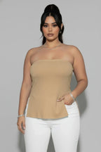 Plus Strapless Ribbed Side-slit Flare Top | Mixtshop LLC
