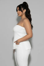 Plus Strapless Ribbed Side-slit Flare Top | Mixtshop LLC
