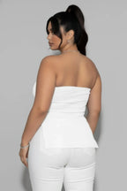 Plus Strapless Ribbed Side-slit Flare Top | Mixtshop LLC