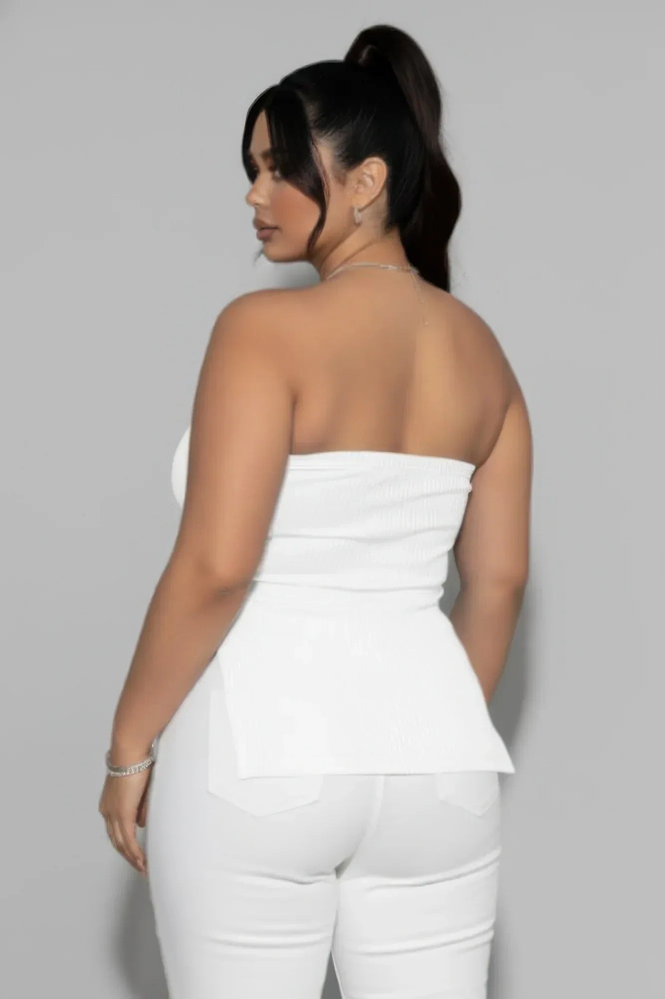 Plus Strapless Ribbed Side-slit Flare Top | Mixtshop LLC