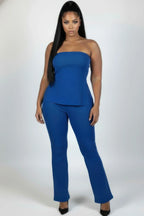 Plus Size Ultra-fine Ribbed Slit Tube Top & High-waist Flare Pants Set | Mixtshop LLC