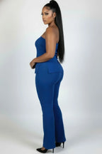 Plus Size Ultra-fine Ribbed Slit Tube Top & High-waist Flare Pants Set | Mixtshop LLC