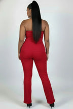 Plus Size Ultra-fine Ribbed Slit Tube Top & High-waist Flare Pants Set | Mixtshop LLC