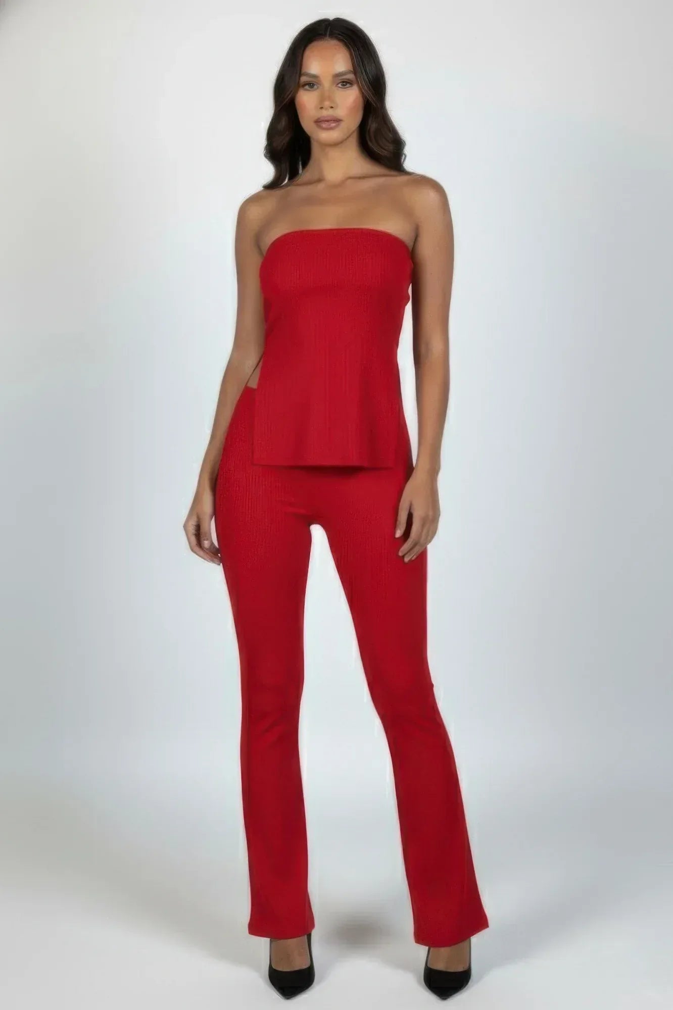 Ribbed Slit Tube Top & High-waist Flare Pants Set | Mixtshop LLC