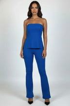 Ribbed Slit Tube Top & High-waist Flare Pants Set | Mixtshop LLC