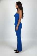 Ribbed Slit Tube Top & High-waist Flare Pants Set | Mixtshop LLC