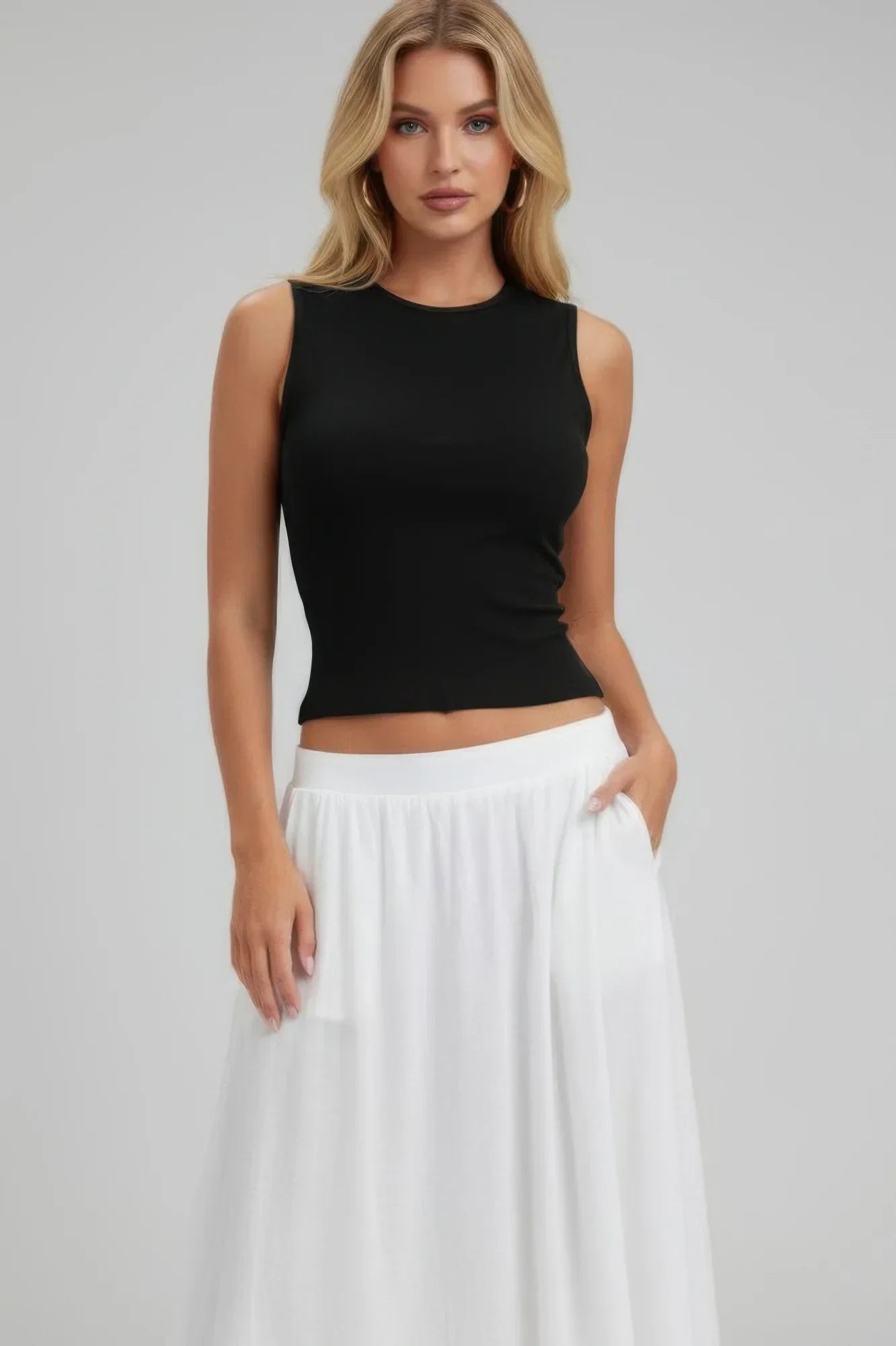 Sleeveless Mock Neck Top With Adjustable Side Slit Tie | Mixtshop LLC