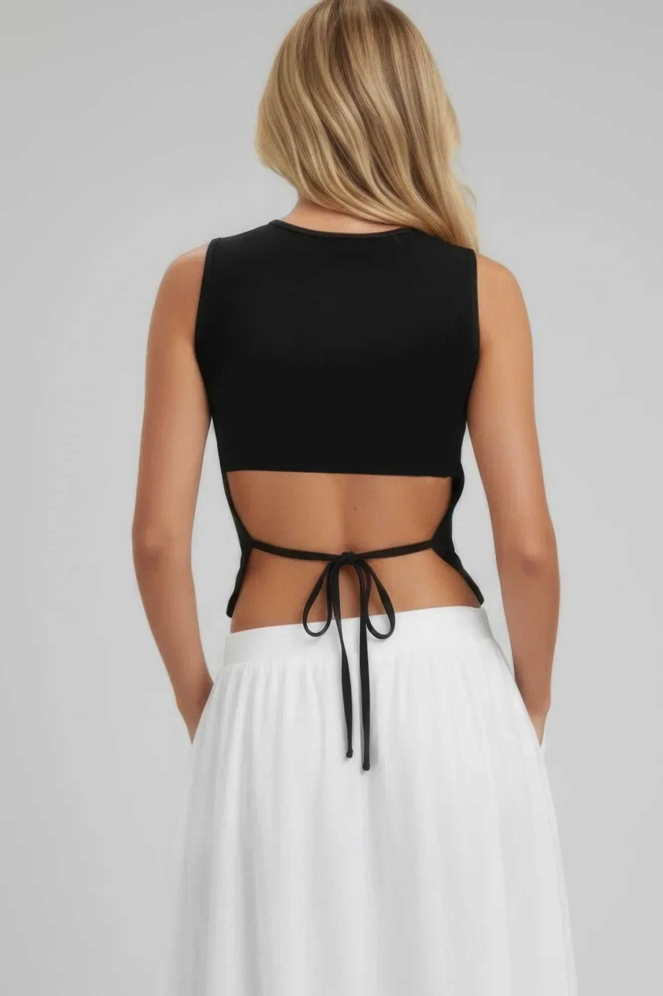 Sleeveless Mock Neck Top With Adjustable Side Slit Tie | Mixtshop LLC