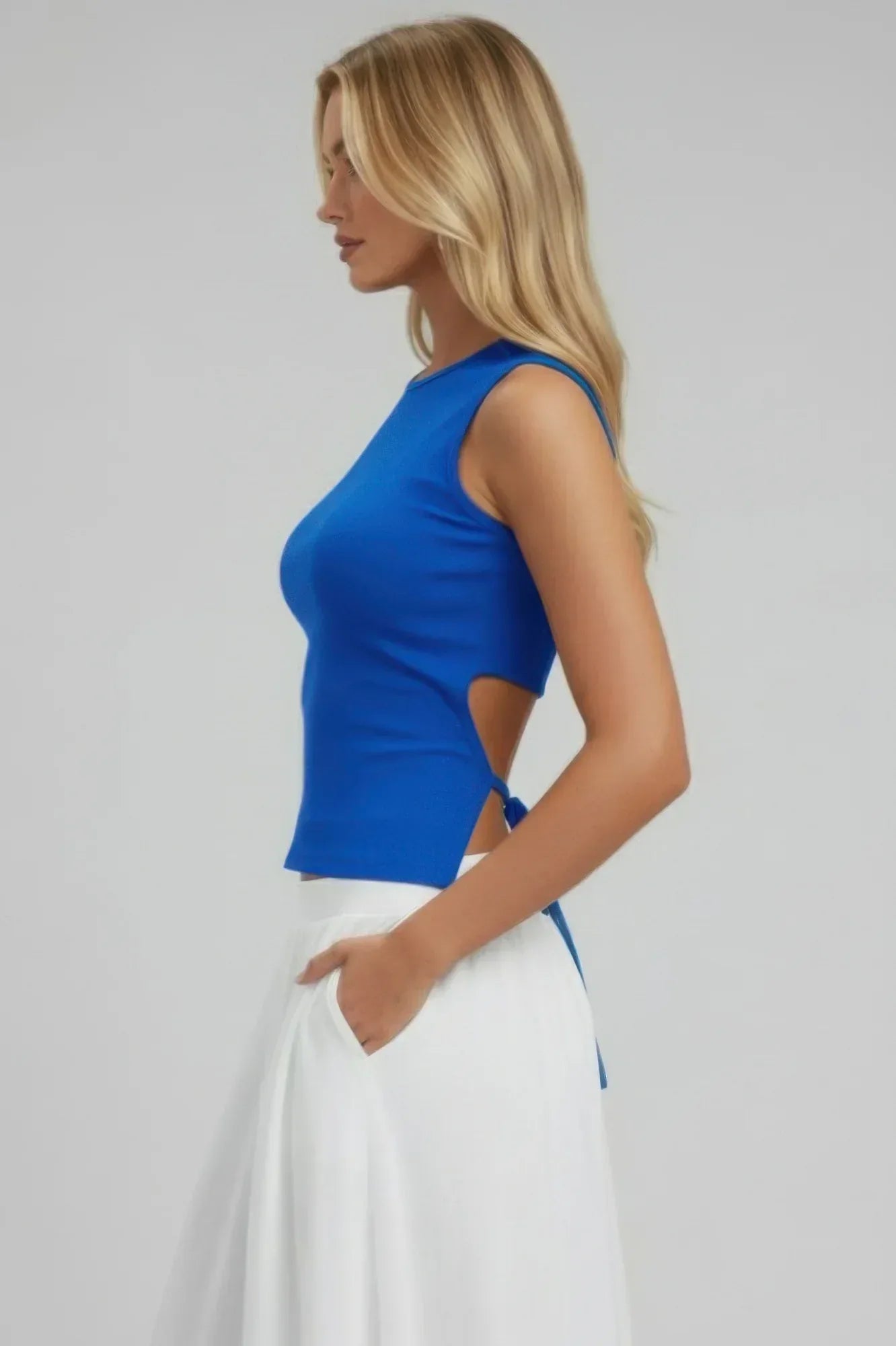 Sleeveless Mock Neck Top With Adjustable Side Slit Tie | Mixtshop LLC
