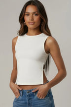 Sleeveless Mock Neck Top With Adjustable Side Slit Tie | Mixtshop LLC
