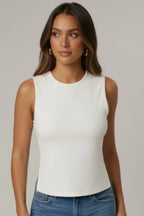 Sleeveless Mock Neck Top With Adjustable Side Slit Tie | Mixtshop LLC