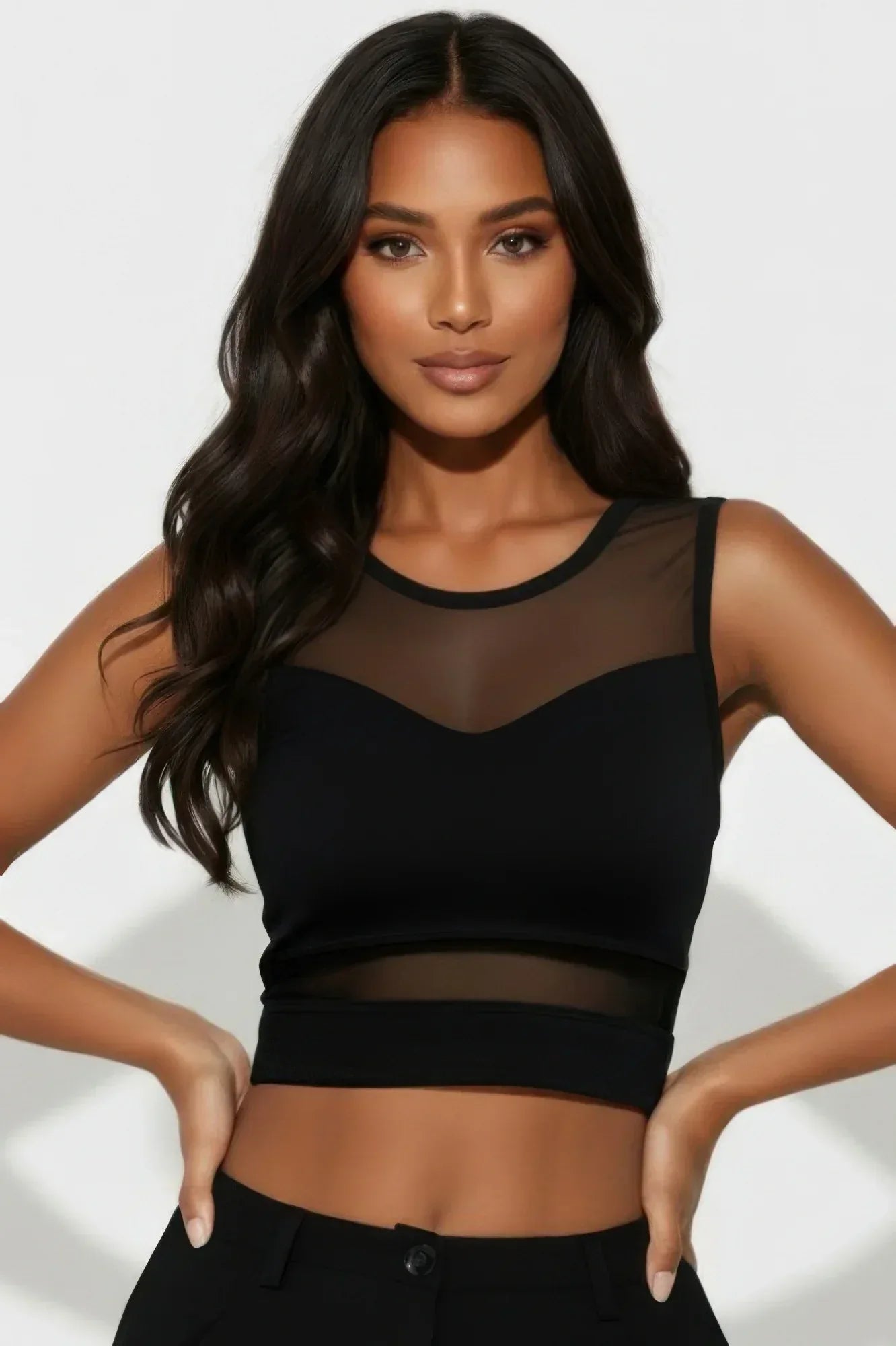 Sheer Mesh Panel Crop Tank Top | Mixtshop LLC Main image