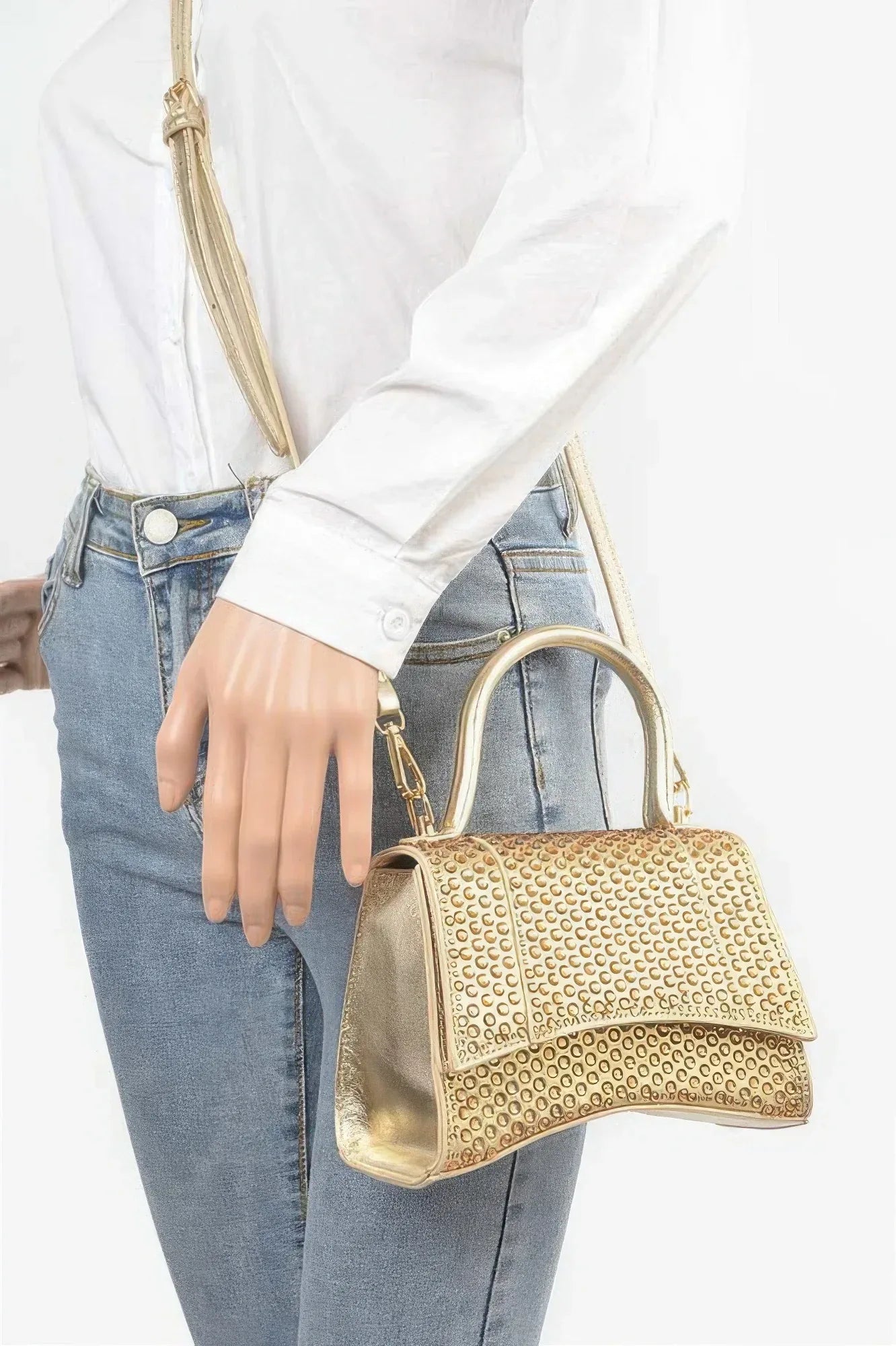 Metallic Rhinestone Hotfix Top Handle Flap Bag | Mixtshop LLC