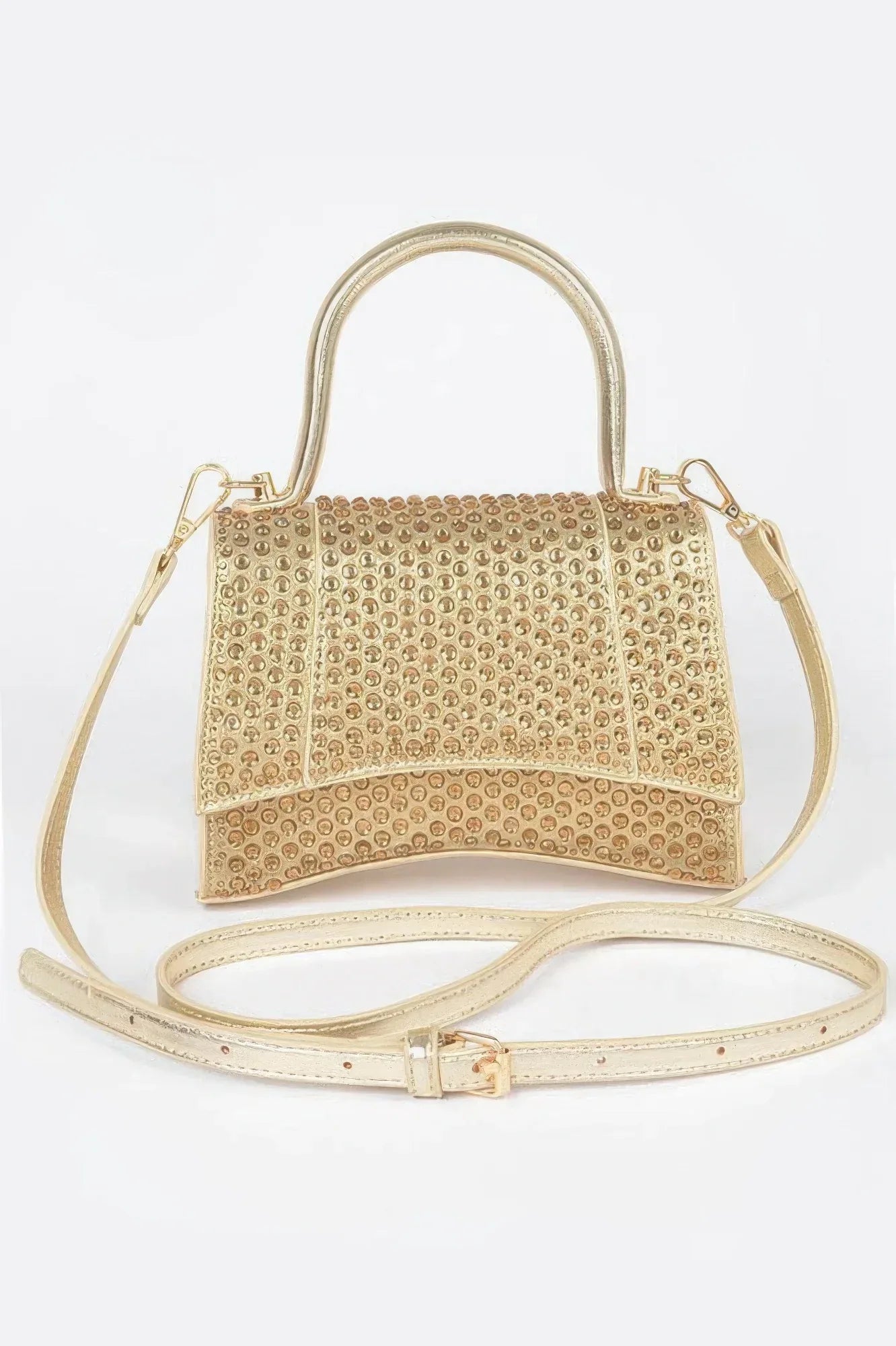 Metallic Rhinestone Hotfix Top Handle Flap Bag | Mixtshop LLC