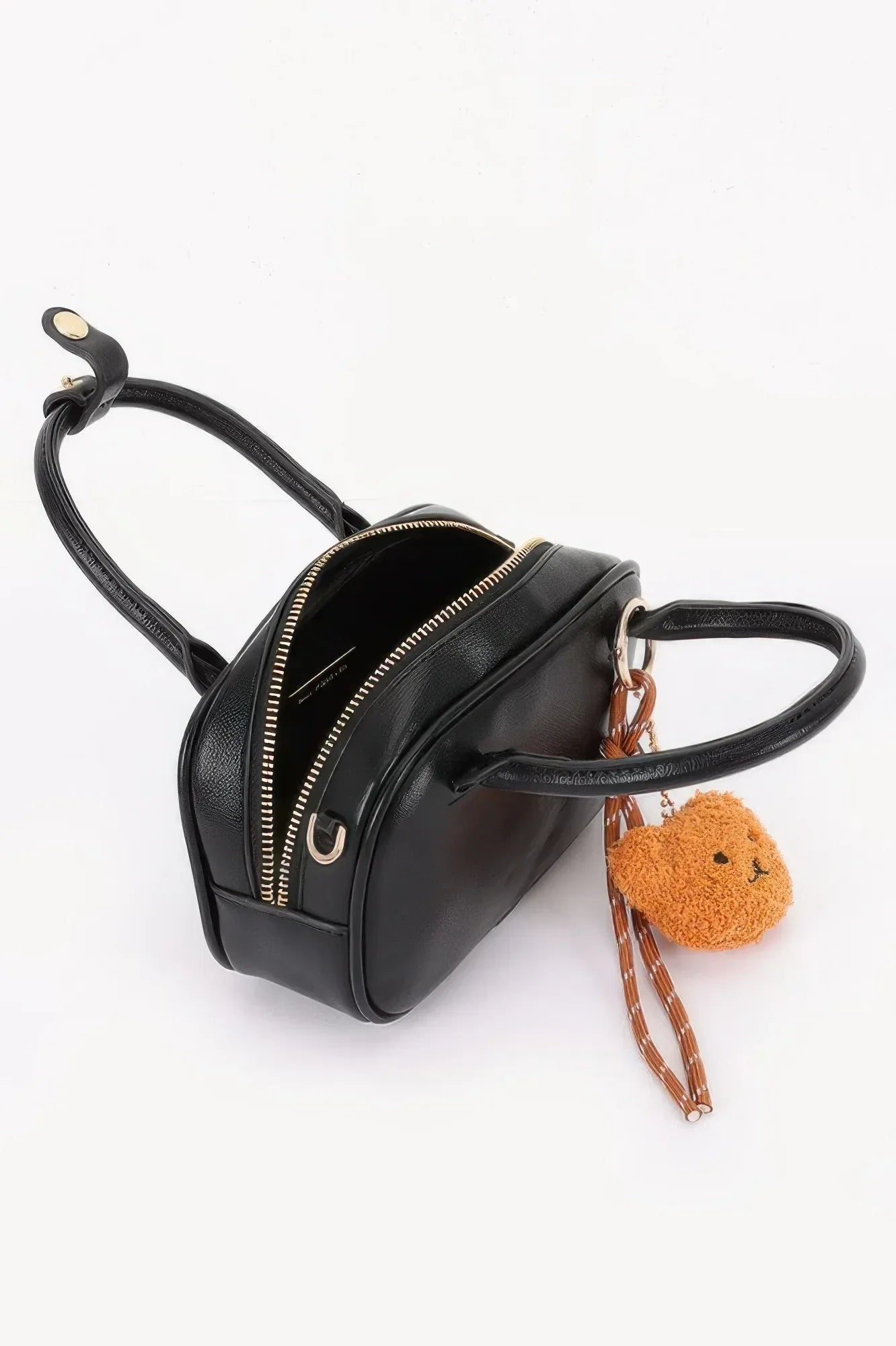 Vegan Leather Mini Bowling Bag With Bear Charm | Mixtshop LLC