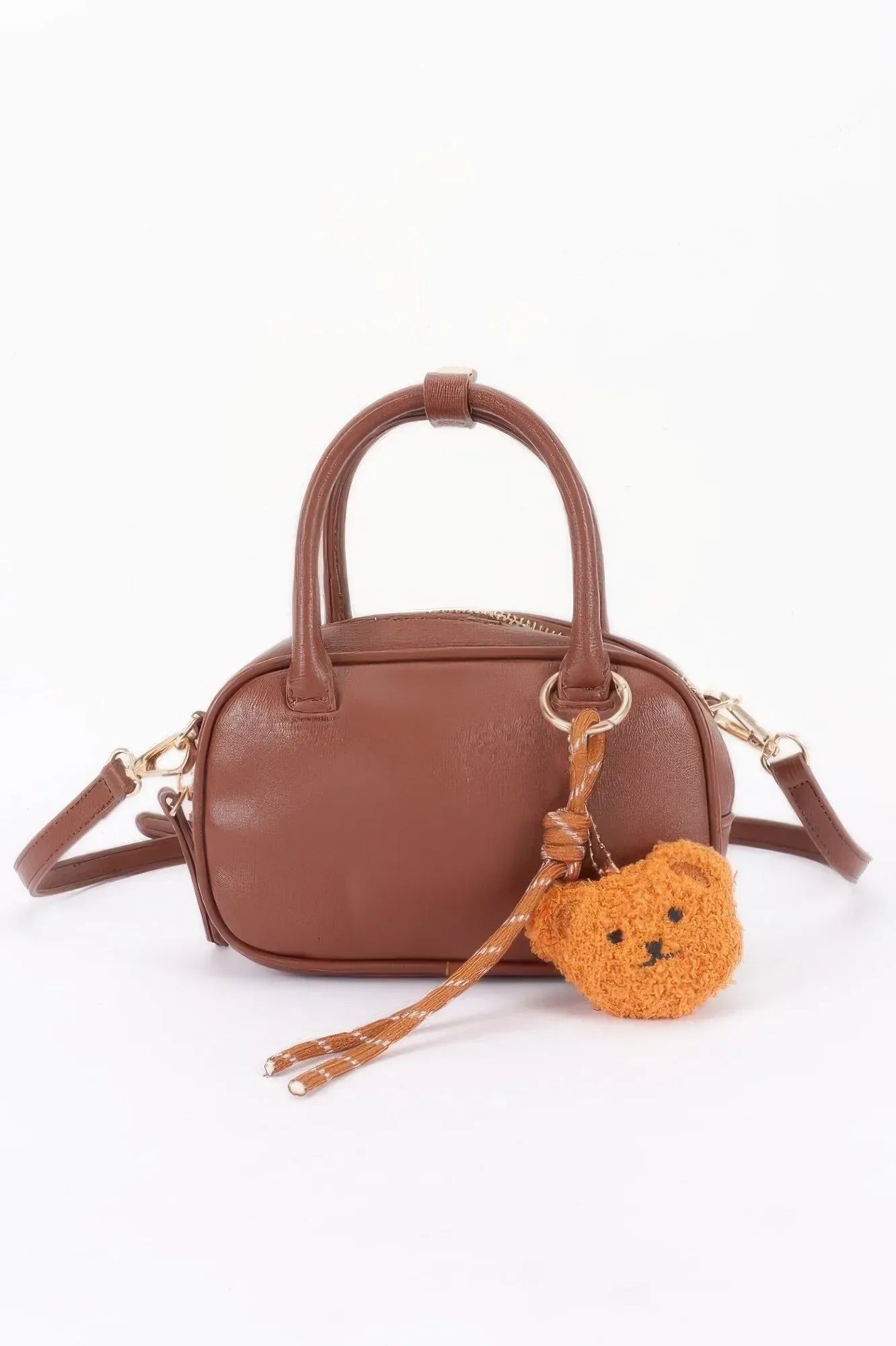 Vegan Leather Mini Bowling Bag With Bear Charm | Mixtshop LLC