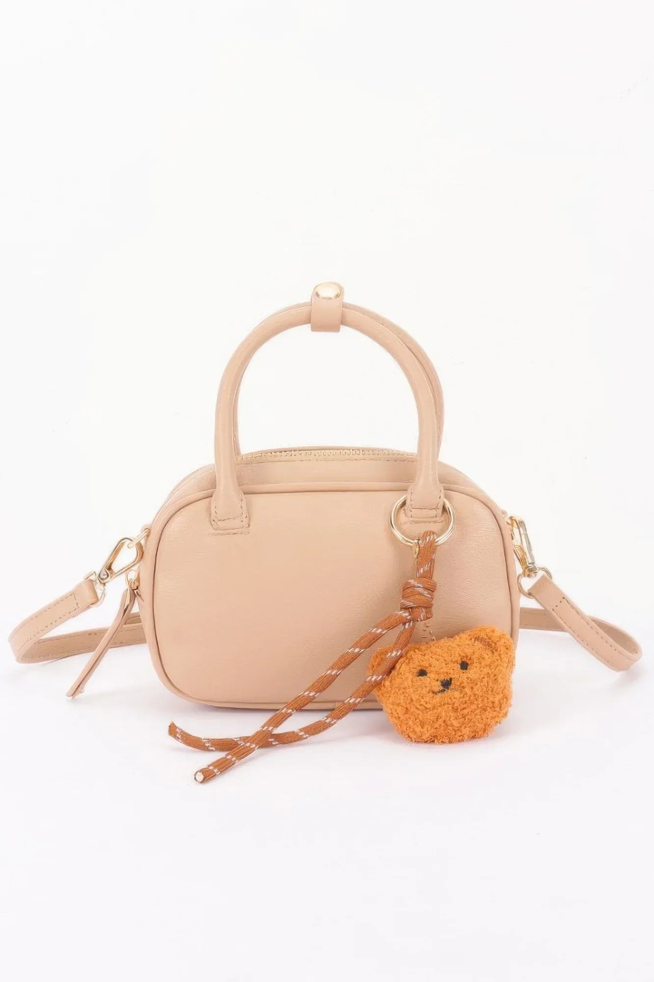 Vegan Leather Mini Bowling Bag With Bear Charm | Mixtshop LLC