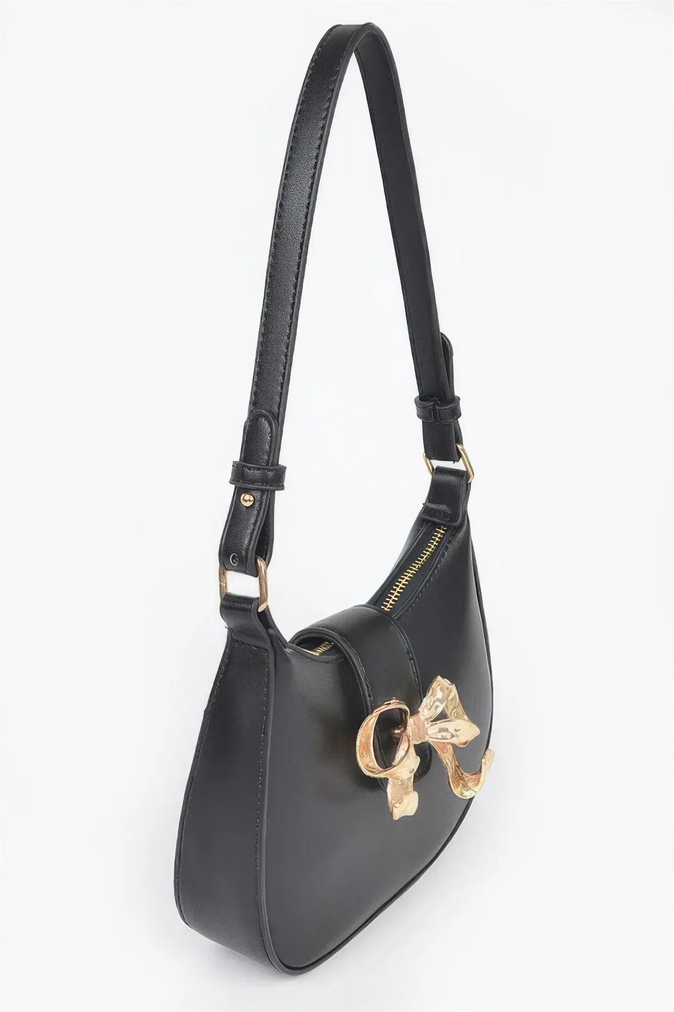 Vegan Leather Small Hobo Bag W/metal Ribbon | Mixtshop LLC
