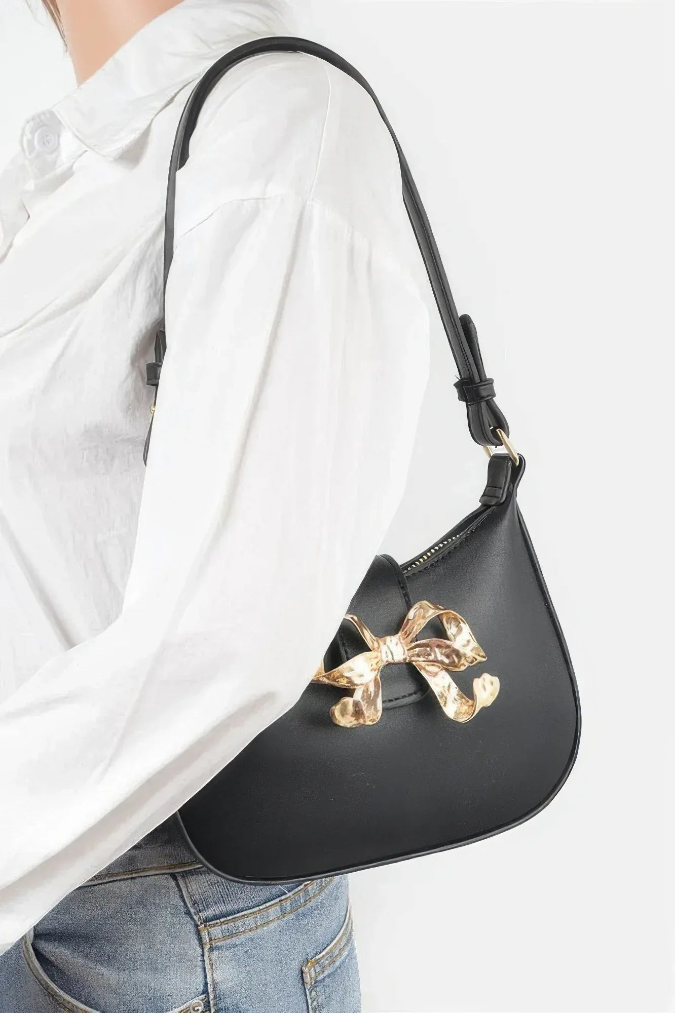 Vegan Leather Small Hobo Bag W/metal Ribbon | Mixtshop LLC