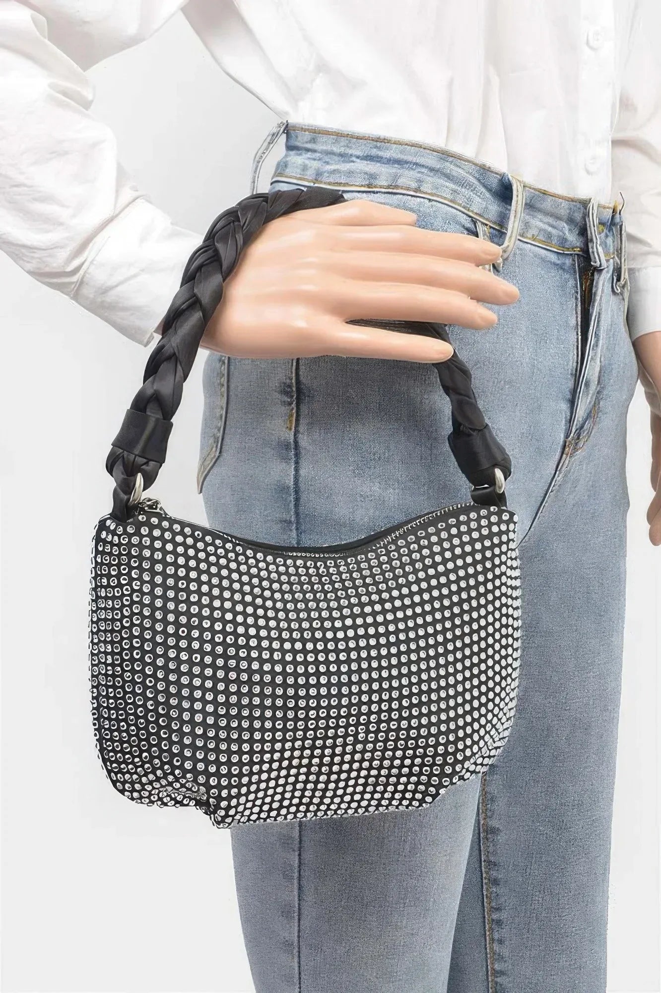 Hot Fix Stone Twisted Handle Small Hobo Bag | Mixtshop LLC