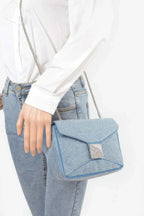 Hot Fix Rhinestone Denim Clutch | Mixtshop LLC