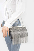 Rhinestone Fringe Metallic Party Clutch | Mixtshop LLC