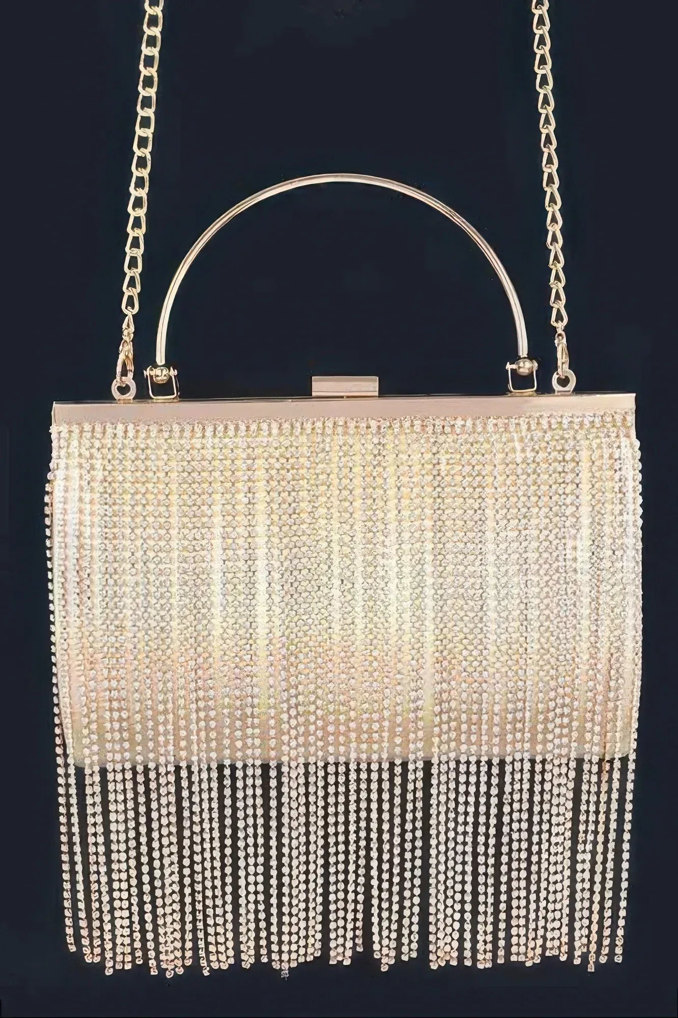 Rhinestone Fringe Metallic Party Clutch | Mixtshop LLC