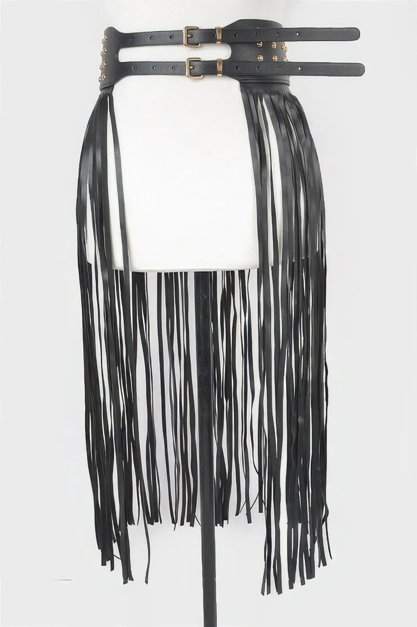 Faux Leather Metal Studded Fringe Belt | Mixtshop LLC