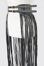 Faux Leather Metal Studded Fringe Belt | Mixtshop LLC