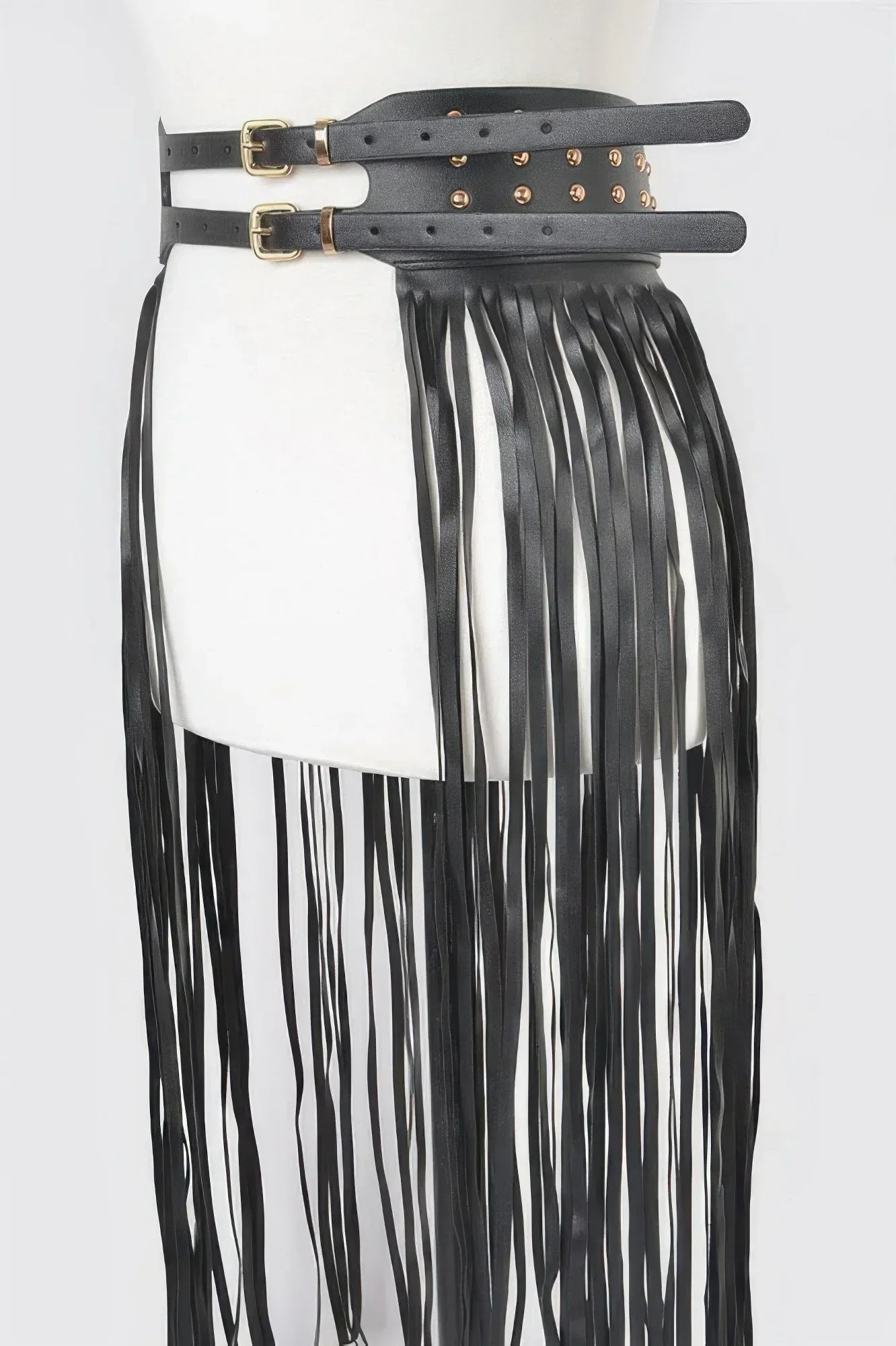 Faux Leather Metal Studded Fringe Belt | Mixtshop LLC