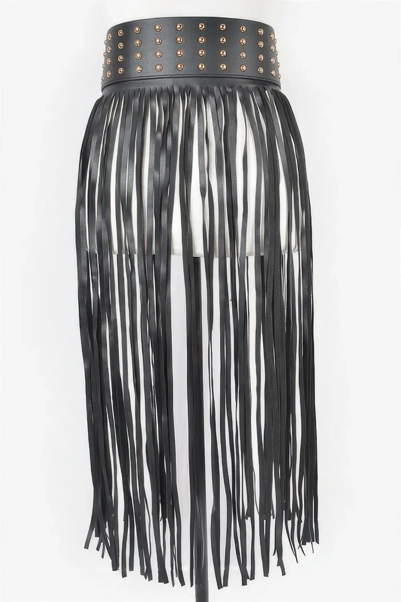 Faux Leather Metal Studded Fringe Belt | Mixtshop LLC