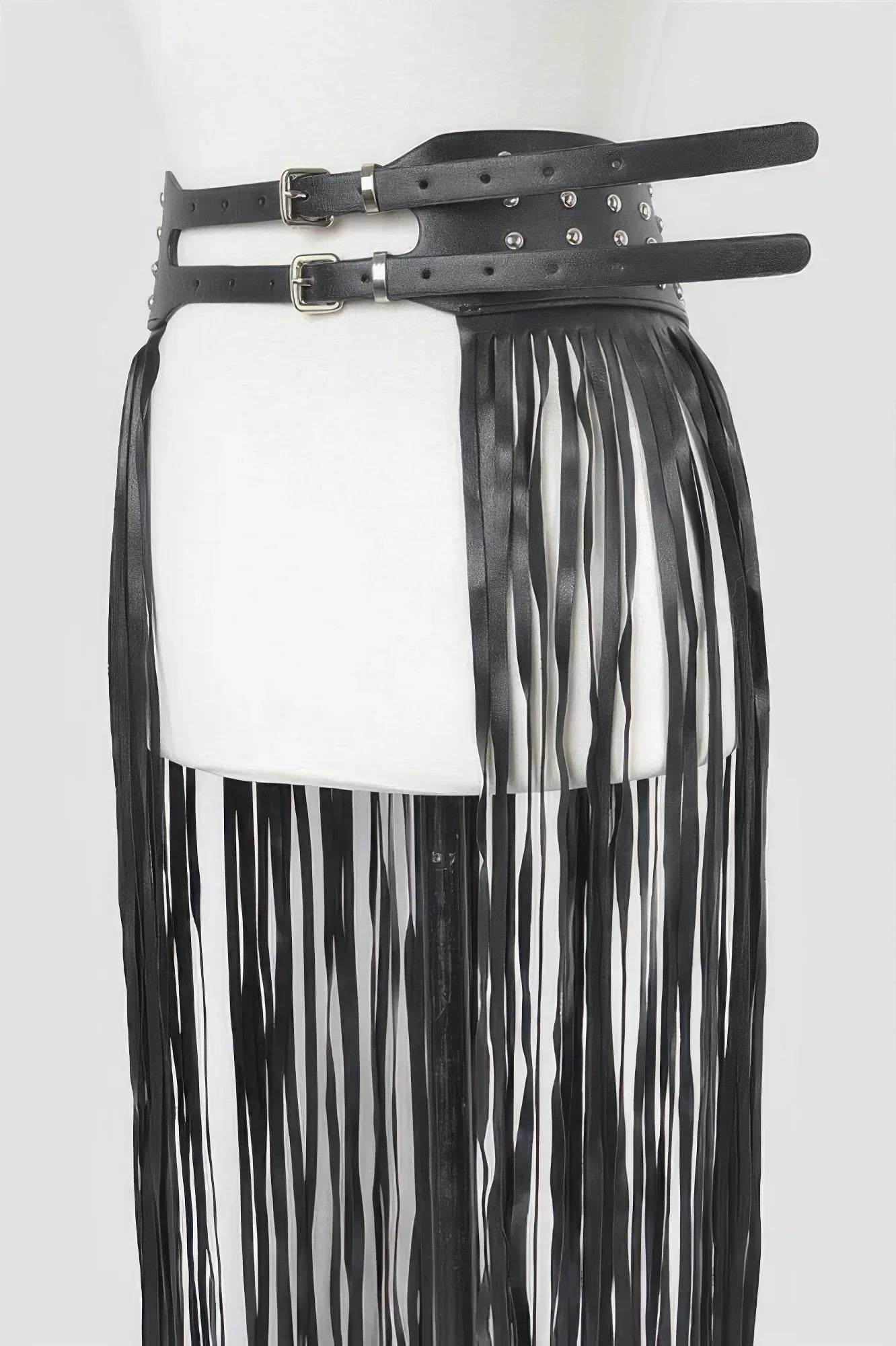 Faux Leather Metal Studded Fringe Belt | Mixtshop LLC
