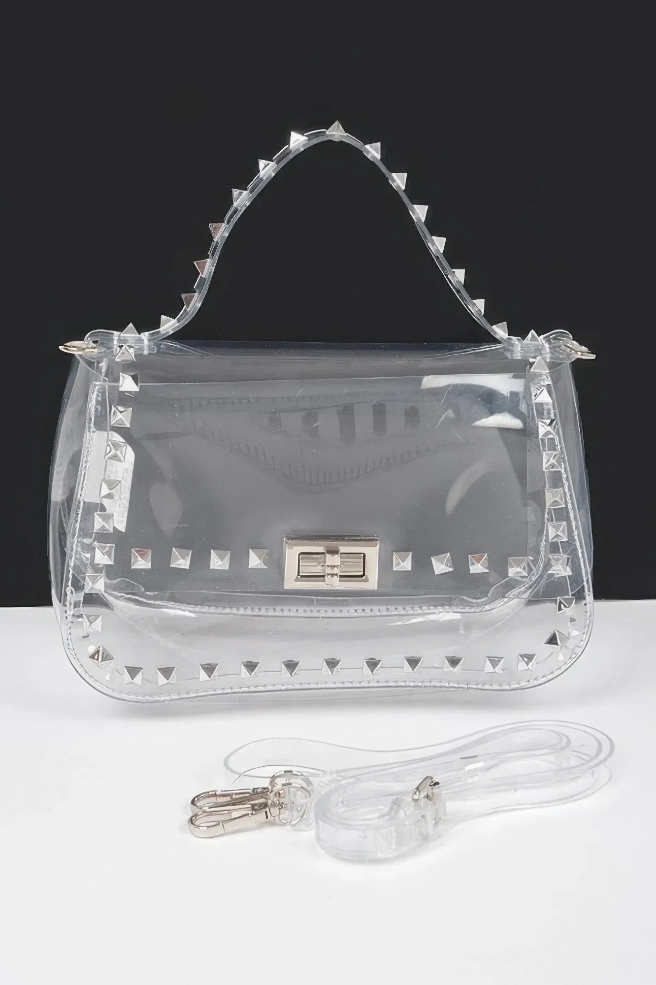 Transparent Metal Studded Top Handle Bag | Mixtshop LLC