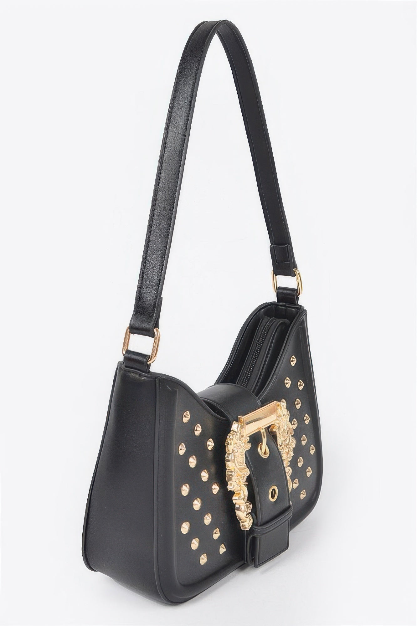 Faux Leather Studded Metal Buckle Shoulder Bag Secondary image