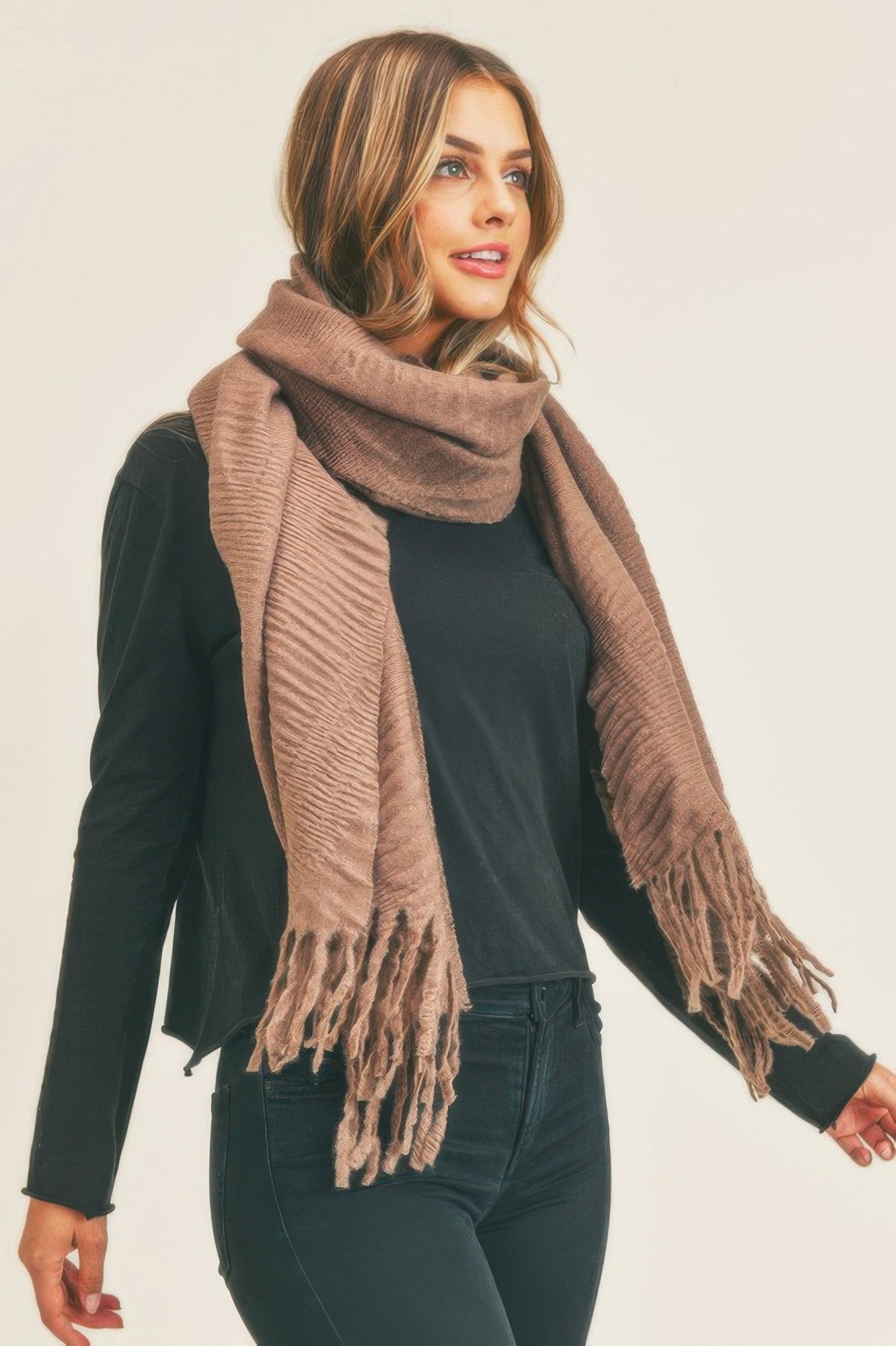 Solid Pleated Scarf Secondary image