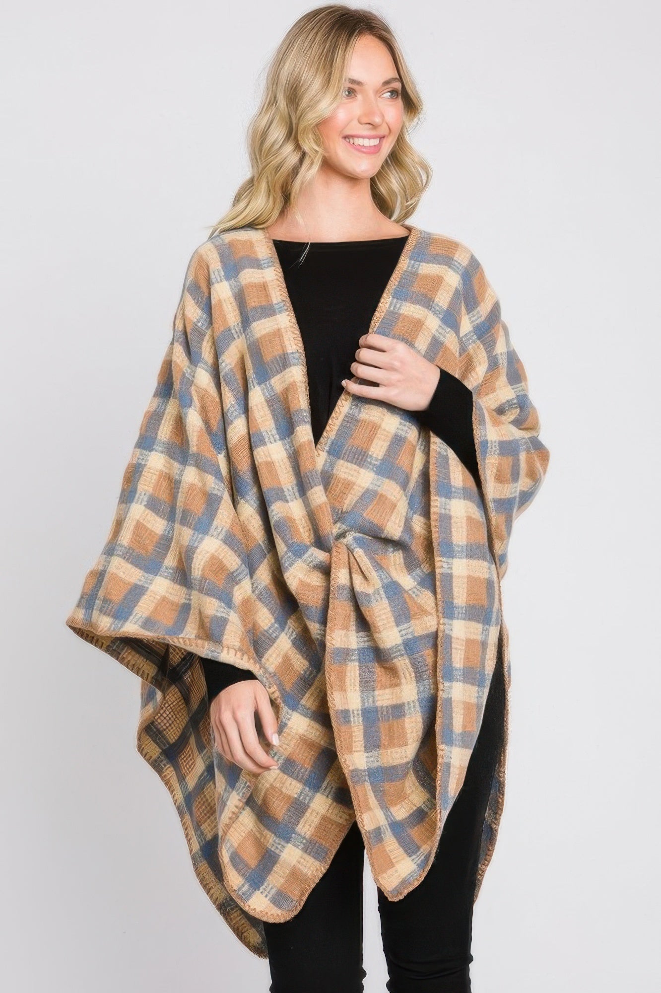 Plaid Pattern Ruana Secondary image