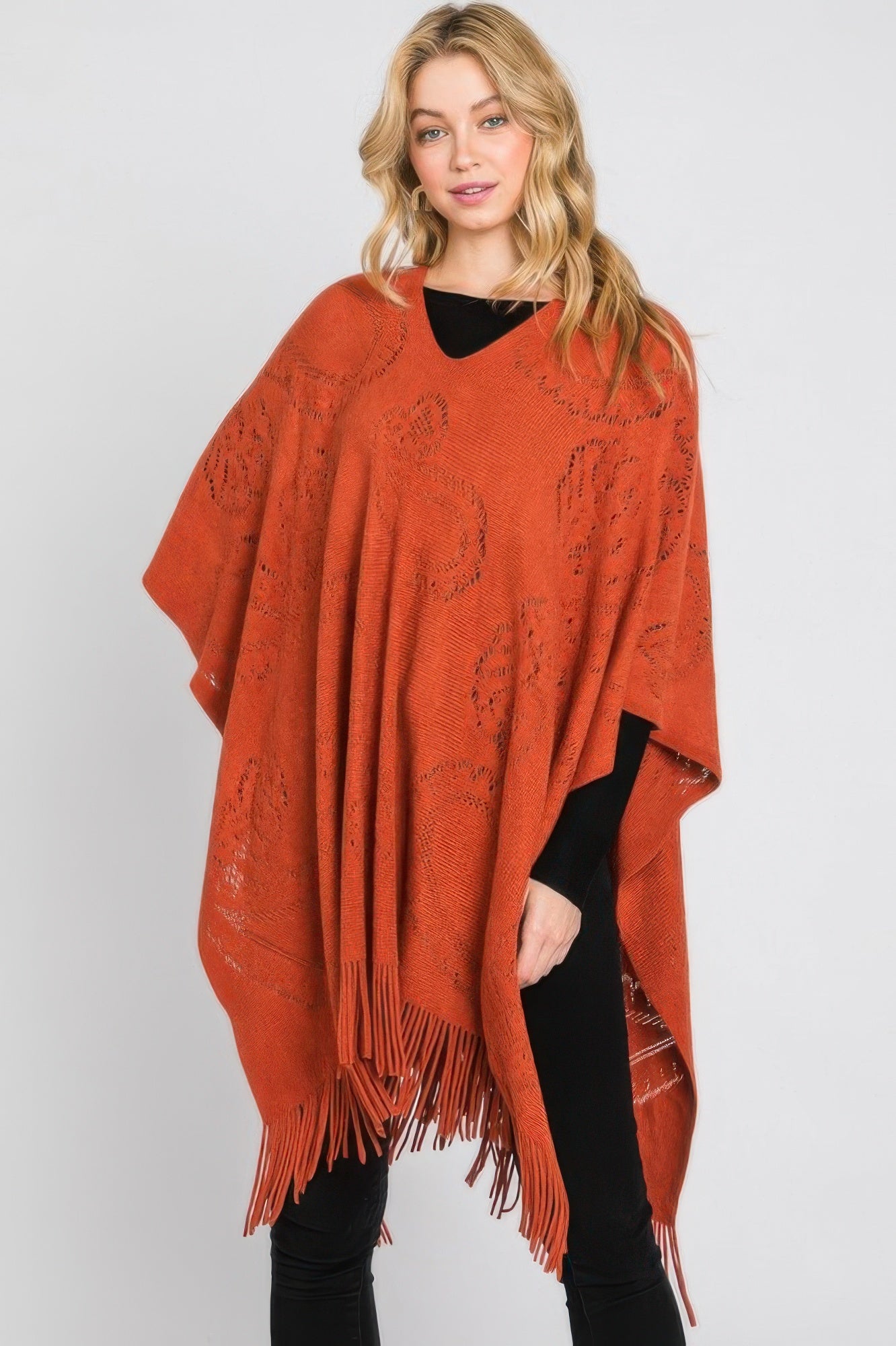 Paisley Pattern Fringe Poncho Secondary image
