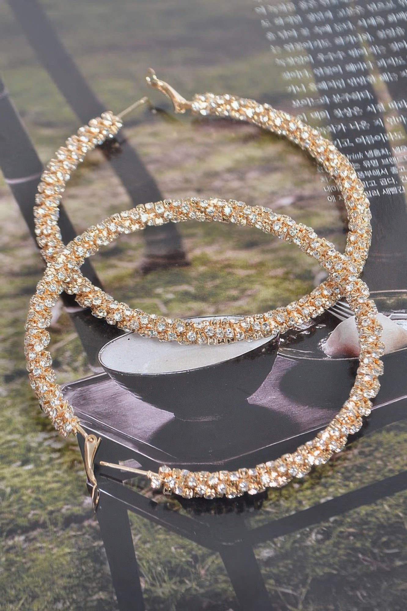 Twisted Rhinestone 80mm Hoop Earrings Secondary image