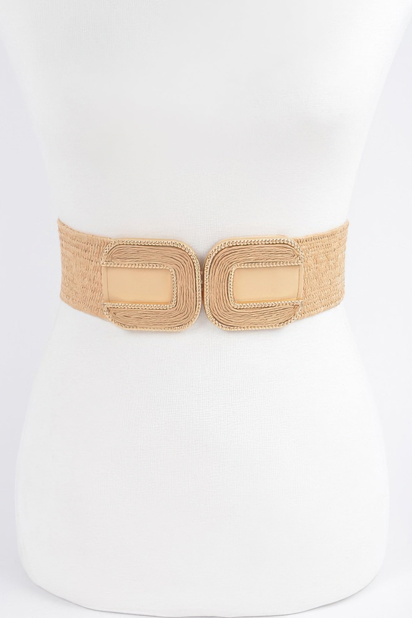 Faux Straw Two Buckles Elastic Belt Secondary image