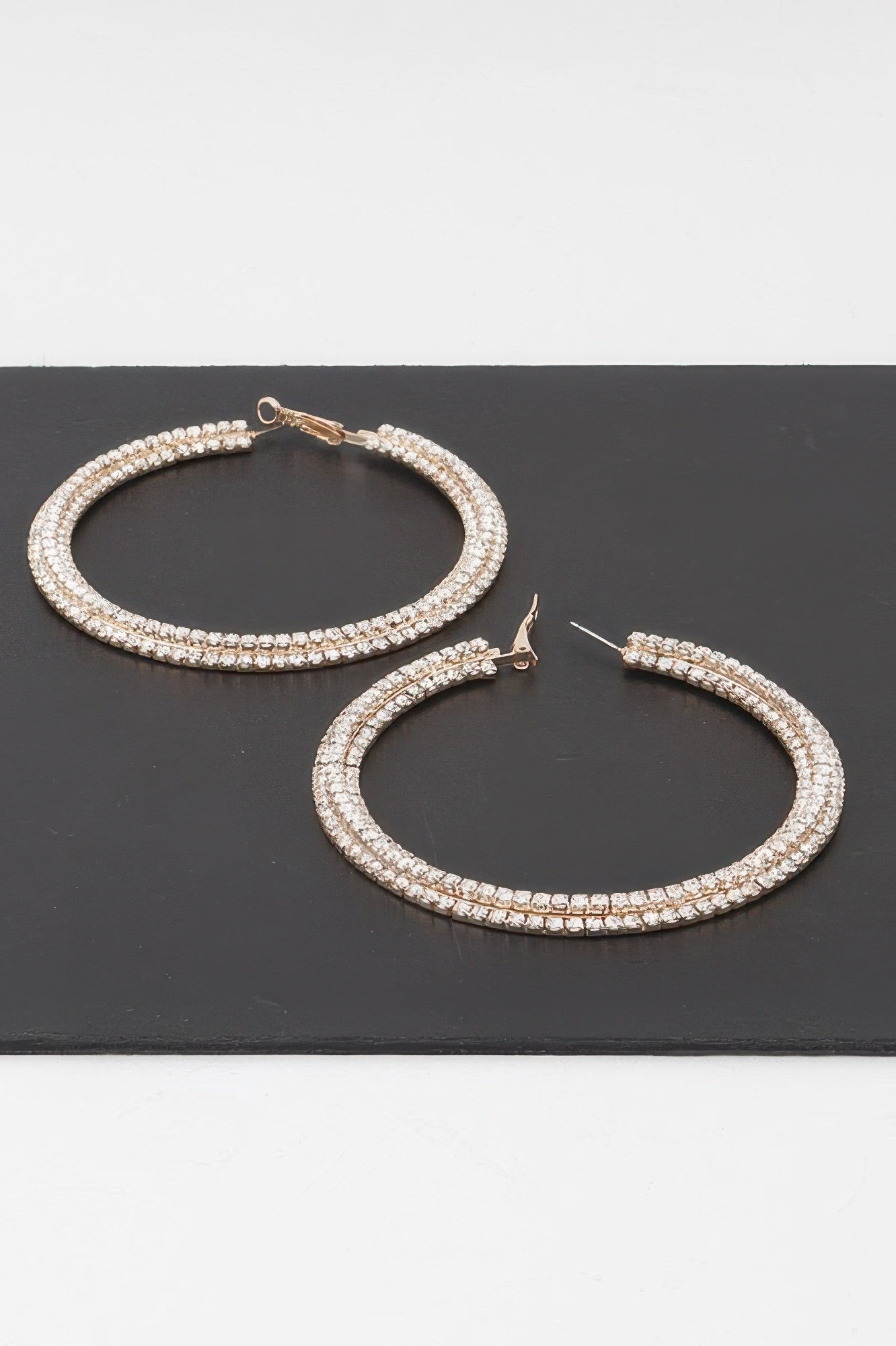 Triple Jeweled Flat Hoop Earrings Secondary image