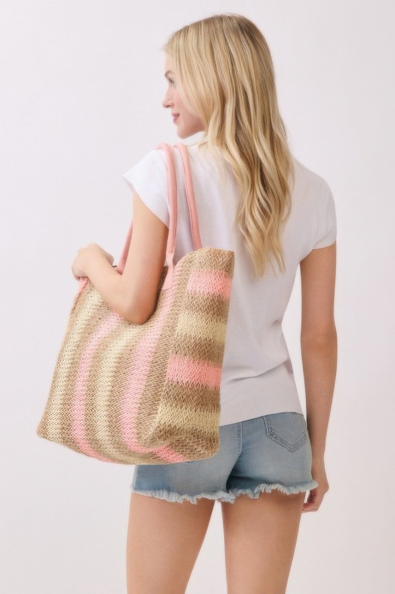 Natural Brown Multi Color Stripe Straw Tote Bag Secondary image