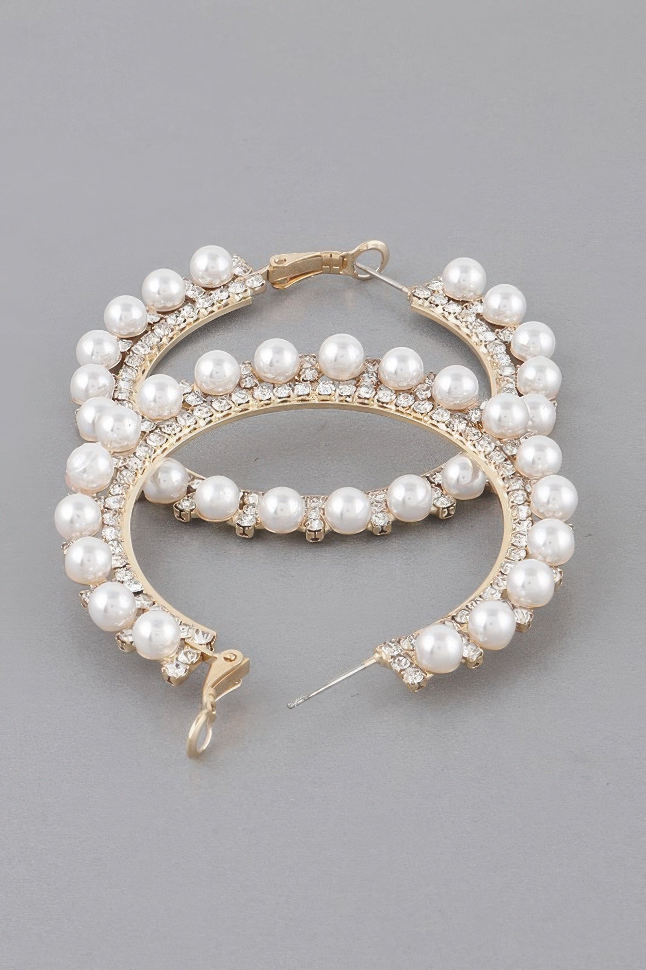 Pearl Lined Rhinestone Hoop Earrings Secondary image