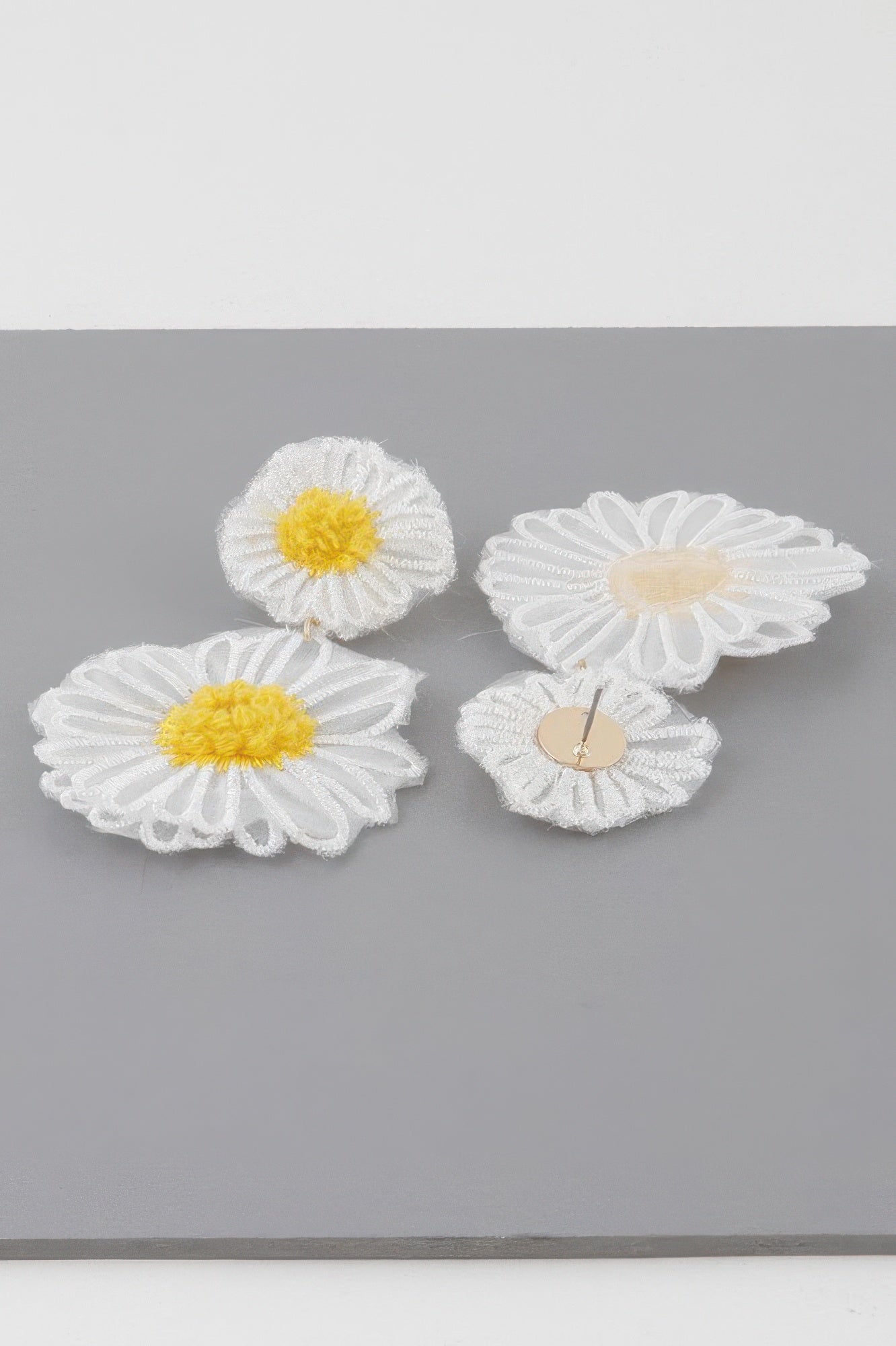Fabric Daisy Flower Earrings Secondary image
