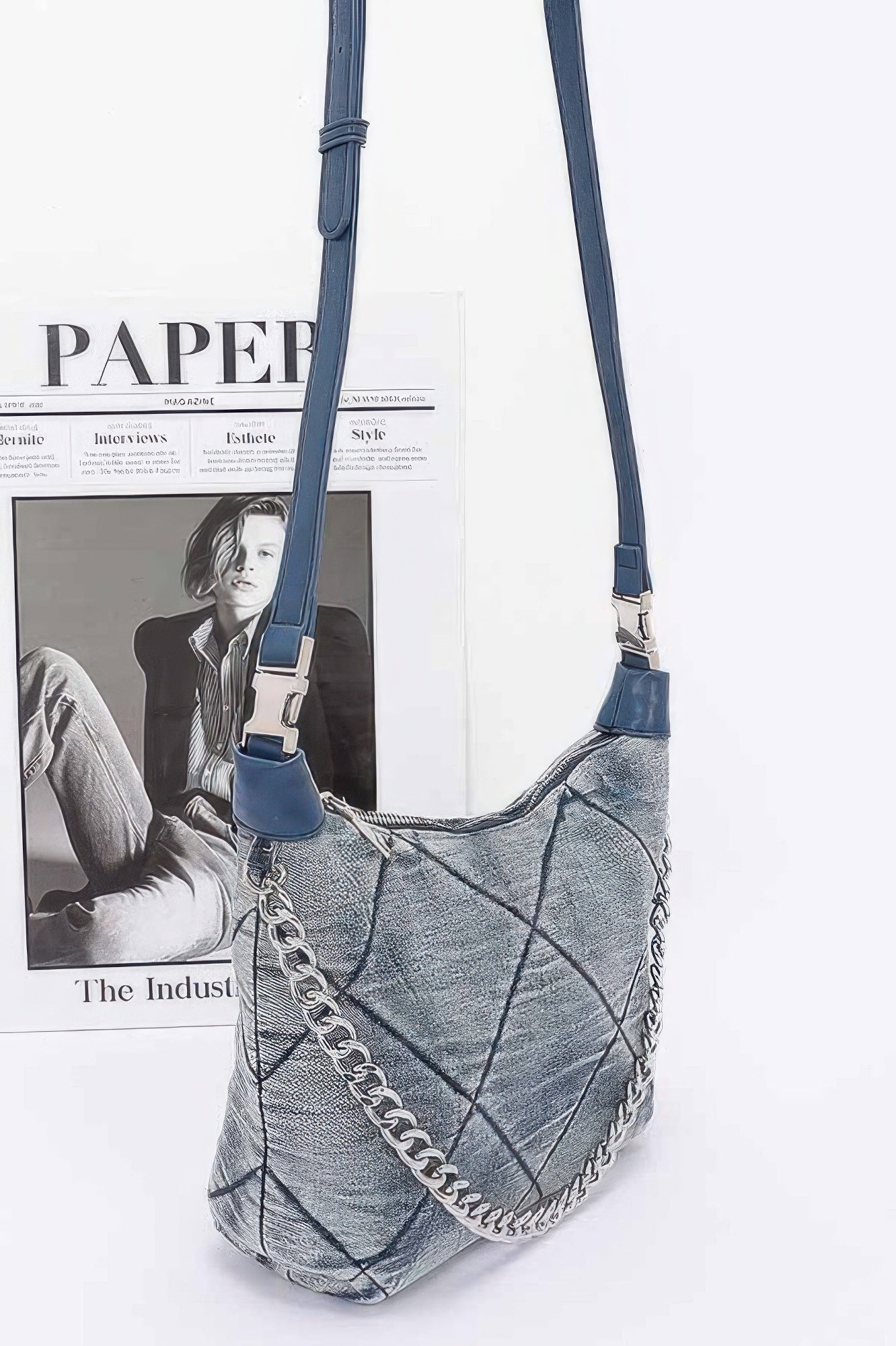 Quilted Washed Denim Shoulder Chain Crossbody Bag Secondary image