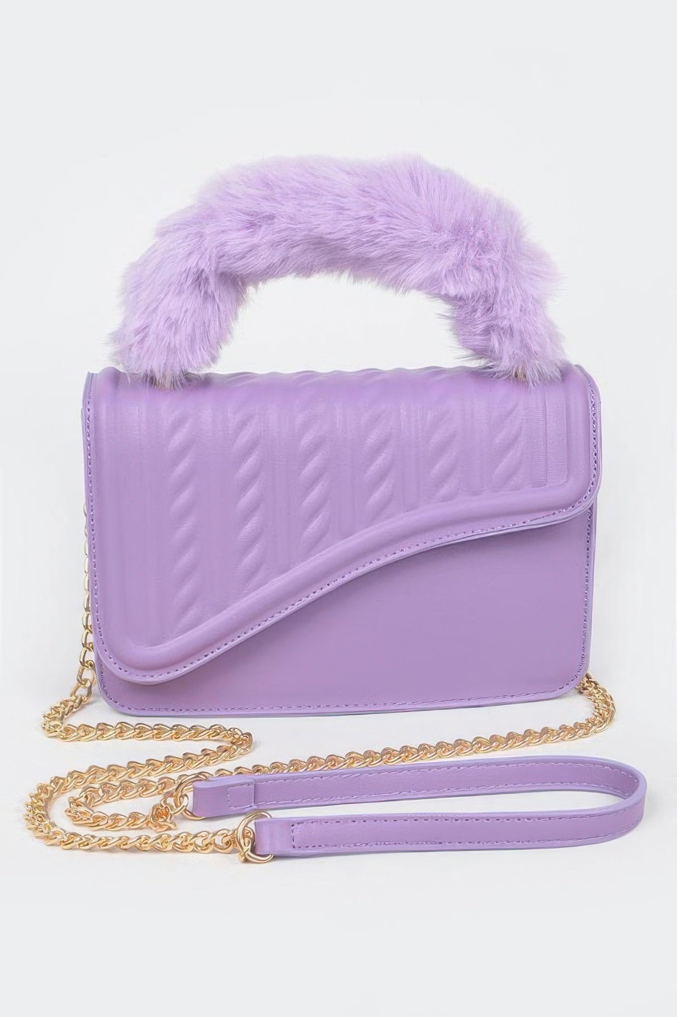 Furry Handle Textured Flap Bag Secondary image