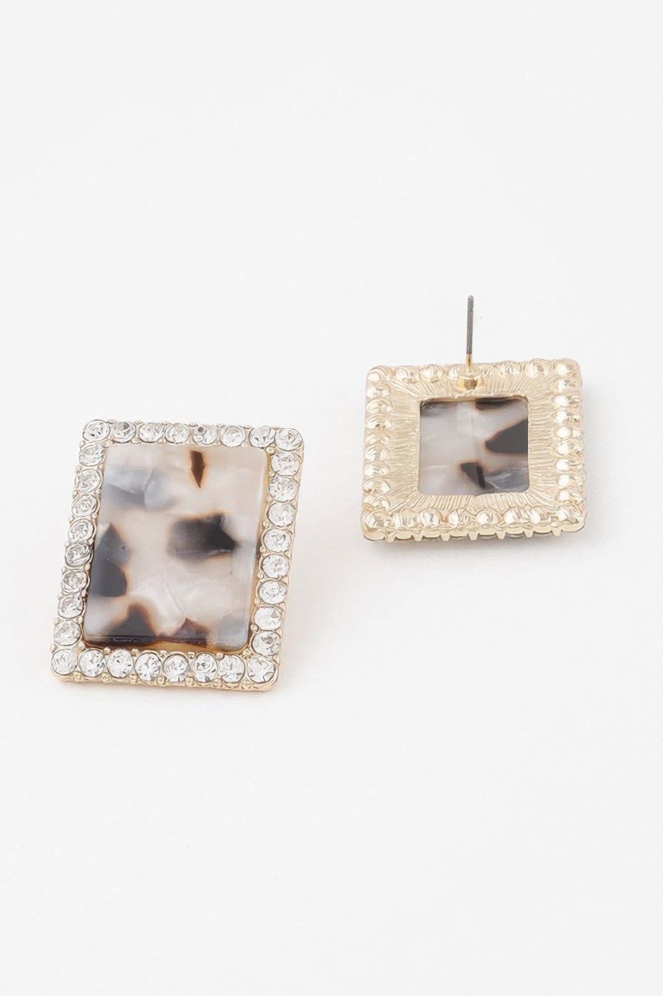 Rhinestone Framed Marble Earrings Secondary image